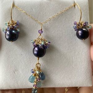 💜Elegant  Purple Pearl and Multi Gem Jewelry Set💜✨